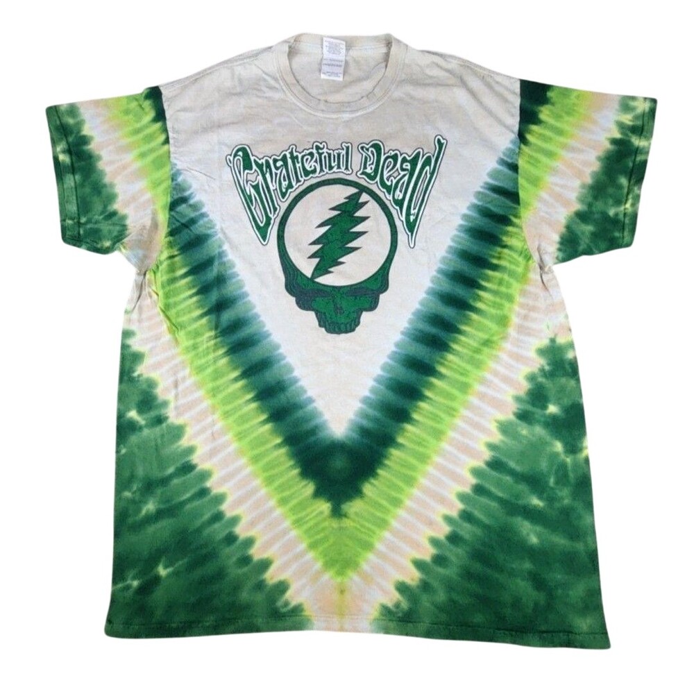 Grateful Dead Shirt Mens 2XL Green Tie Dye Steal Your Face Graphic Tee Band